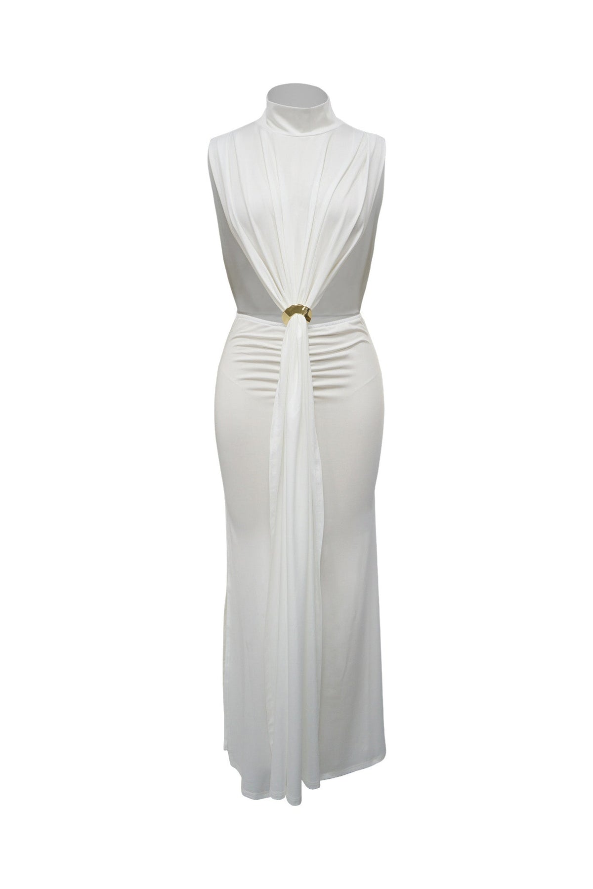 Mock Neck Cutout Ruched Maxi Dress Lavish Daily