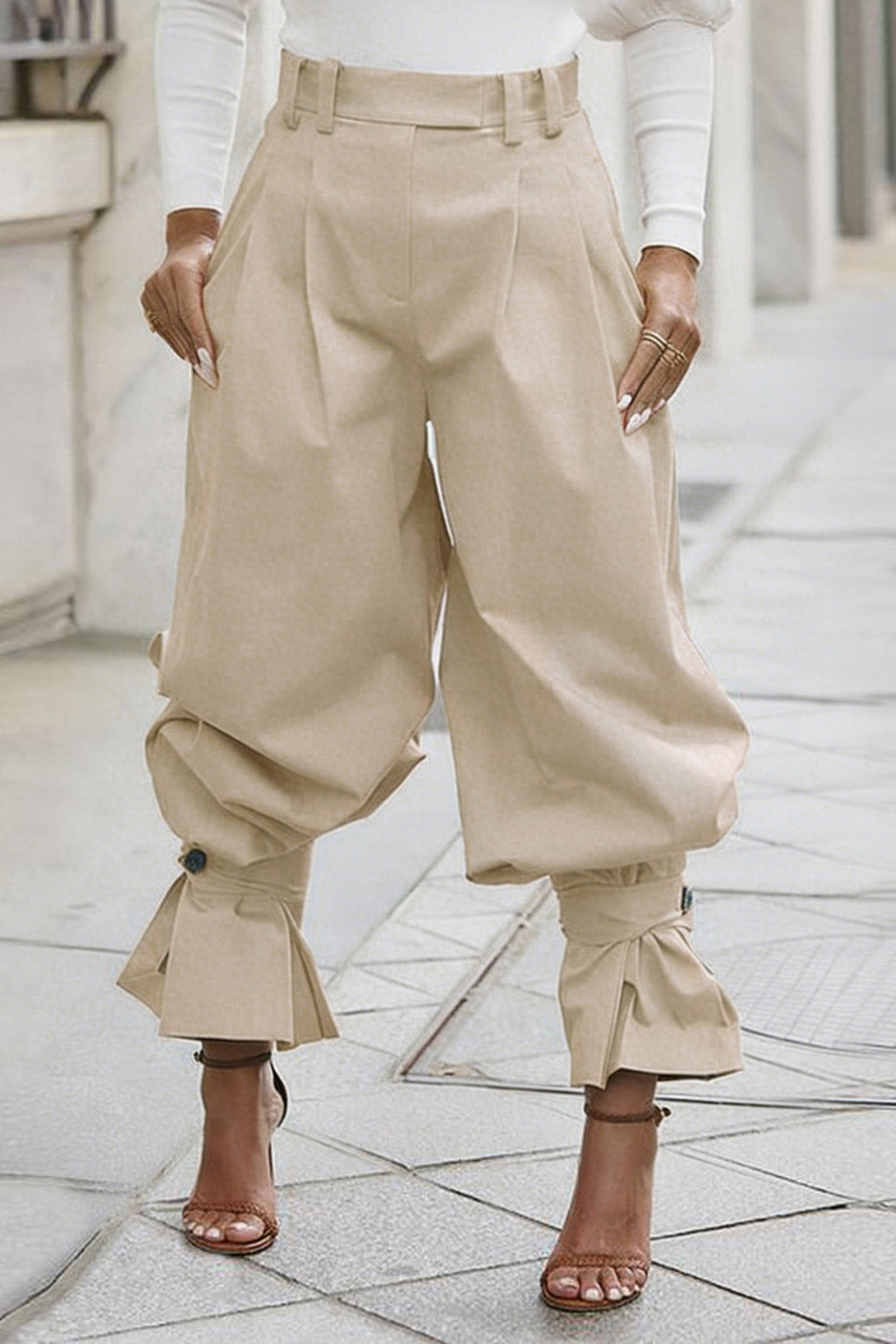 Pleated Ruffle-Cuff Balloon Trousers Lavish Daily
