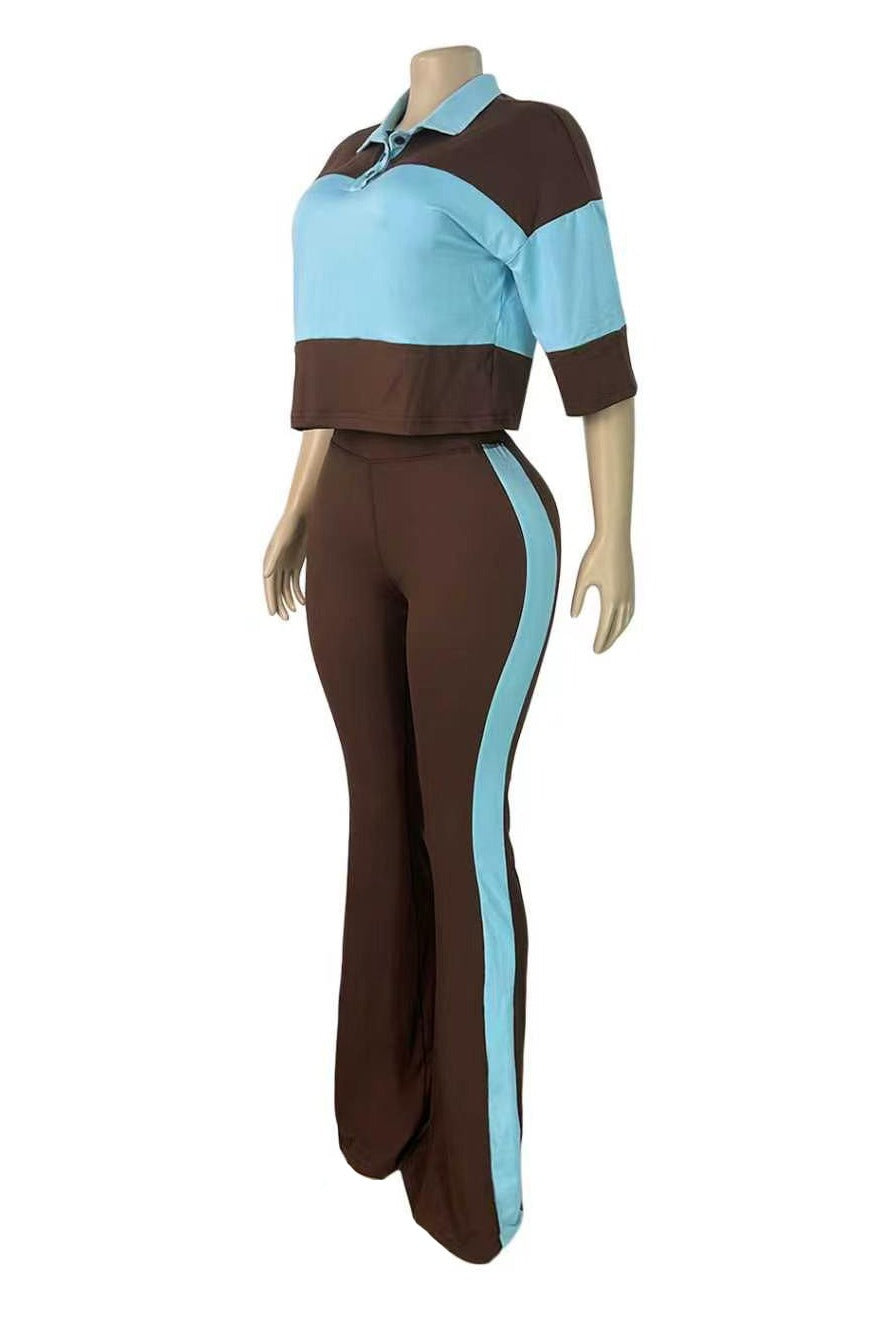 Collared Top & Flare Pants Two-Piece Set Lavish Daily