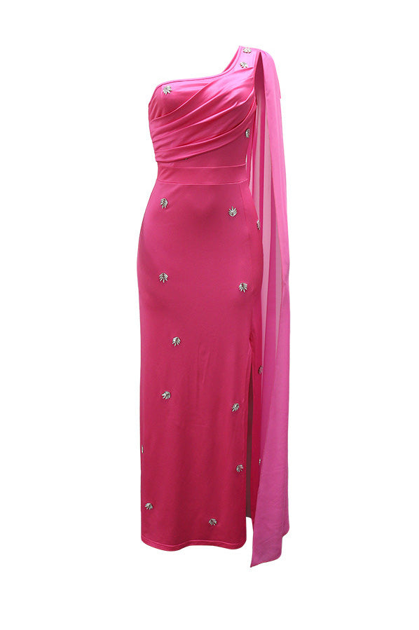 Embellished One-Shoulder Cape Gown Lavish Daily