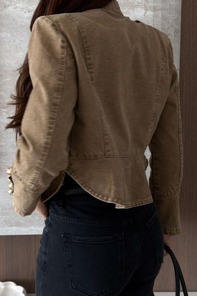 Cropped Military Jacket with Metal Button Detail Lavish Daily
