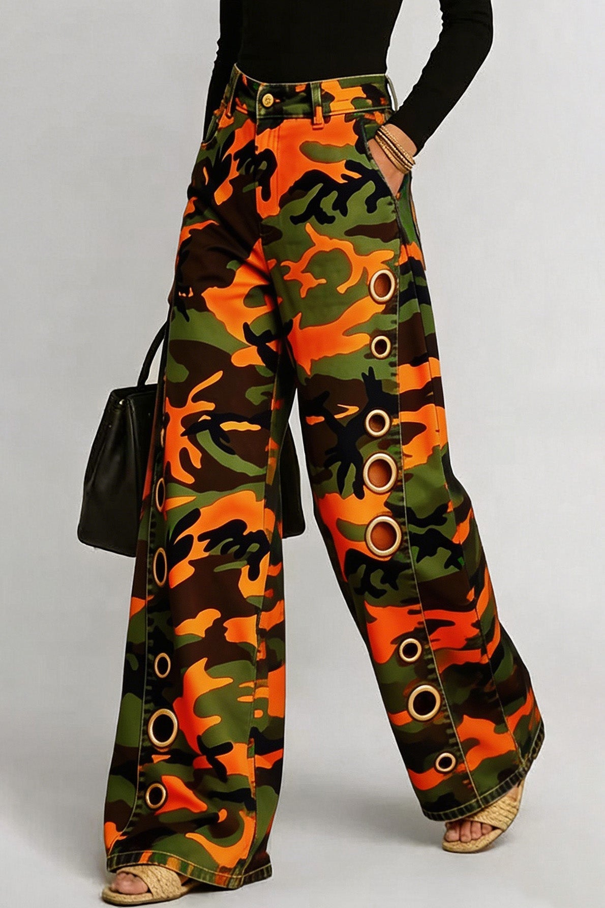 Baggy Camo Eyelet Wide Leg Pants Lavish Daily