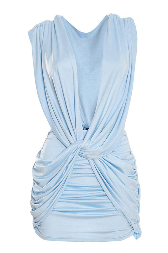 Plunging Twist Front Backless Mini Dress Lavish Daily