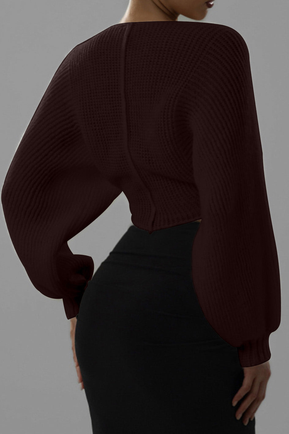 Knit V-Neck Long-Sleeve Top Lavish Daily