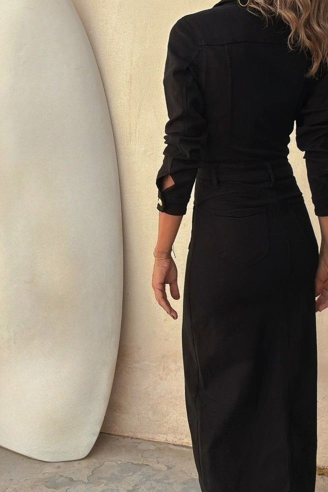 Tailored Denim Pencil Midi Dress Lavish Daily