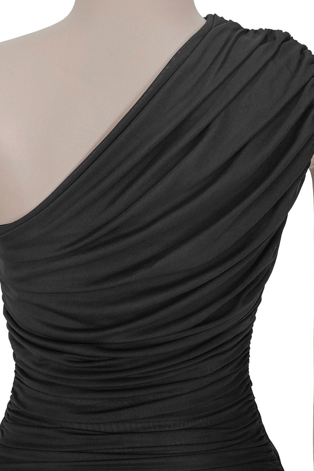 One-Shoulder Ruched Mesh Maxi Dress Lavish Daily
