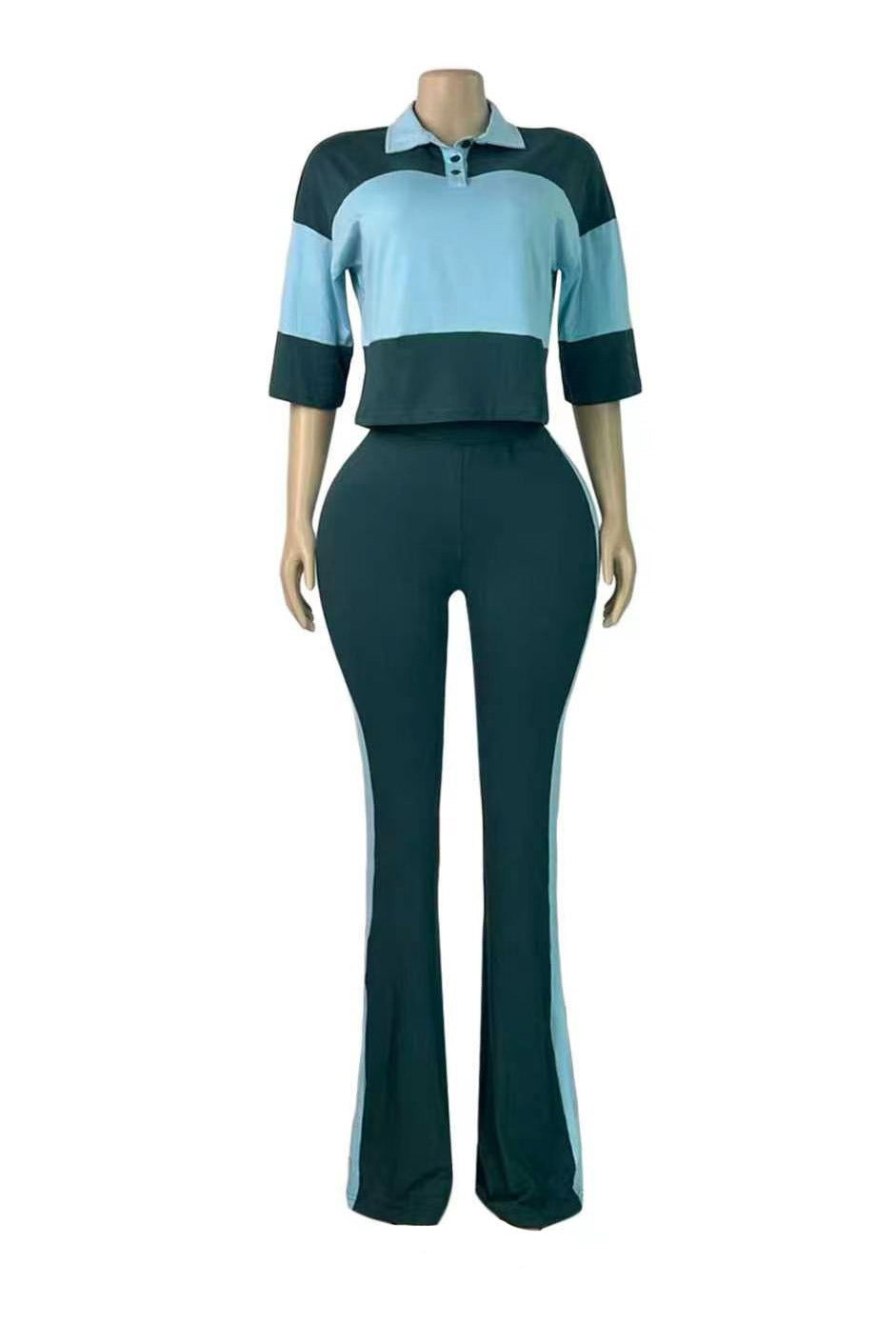 Collared Top & Flare Pants Two-Piece Set Lavish Daily