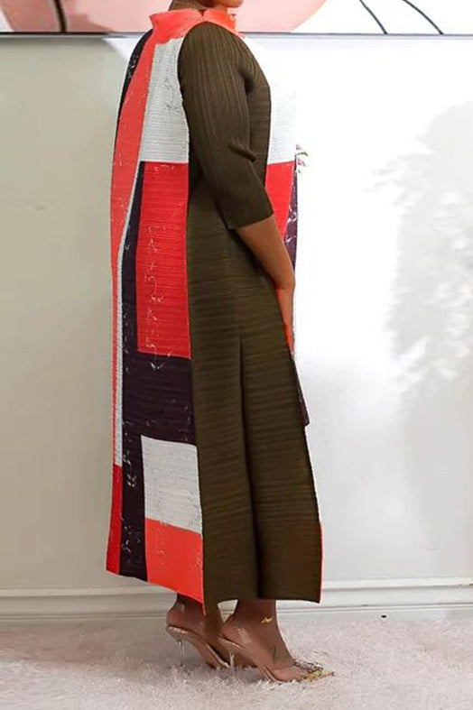Abstract Print Pleated A Line Midi Dress Lavish Daily