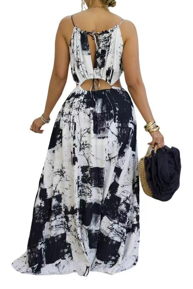 Abstract Print Cutout Slit Maxi Dress Lavish Daily