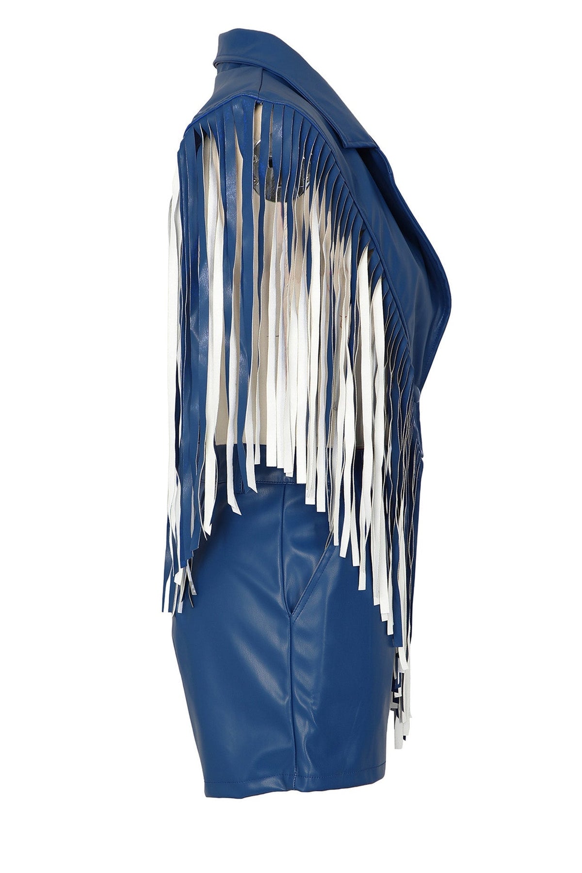 Fringed Faux-Leather Blazer & Shorts 2-Piece Set Lavish Daily