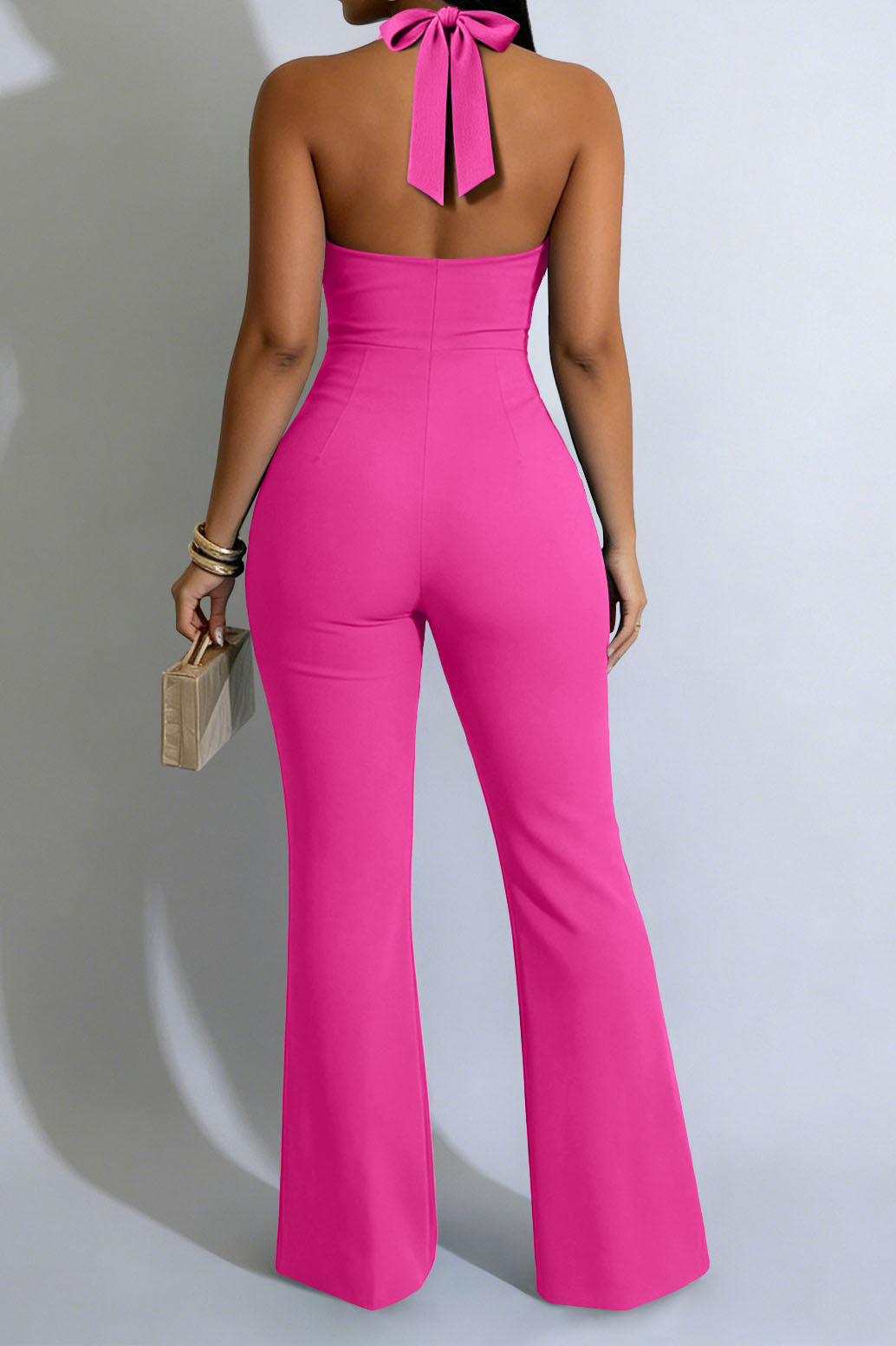 Halter Keyhole Button-Front Flared Jumpsuit Lavish Daily