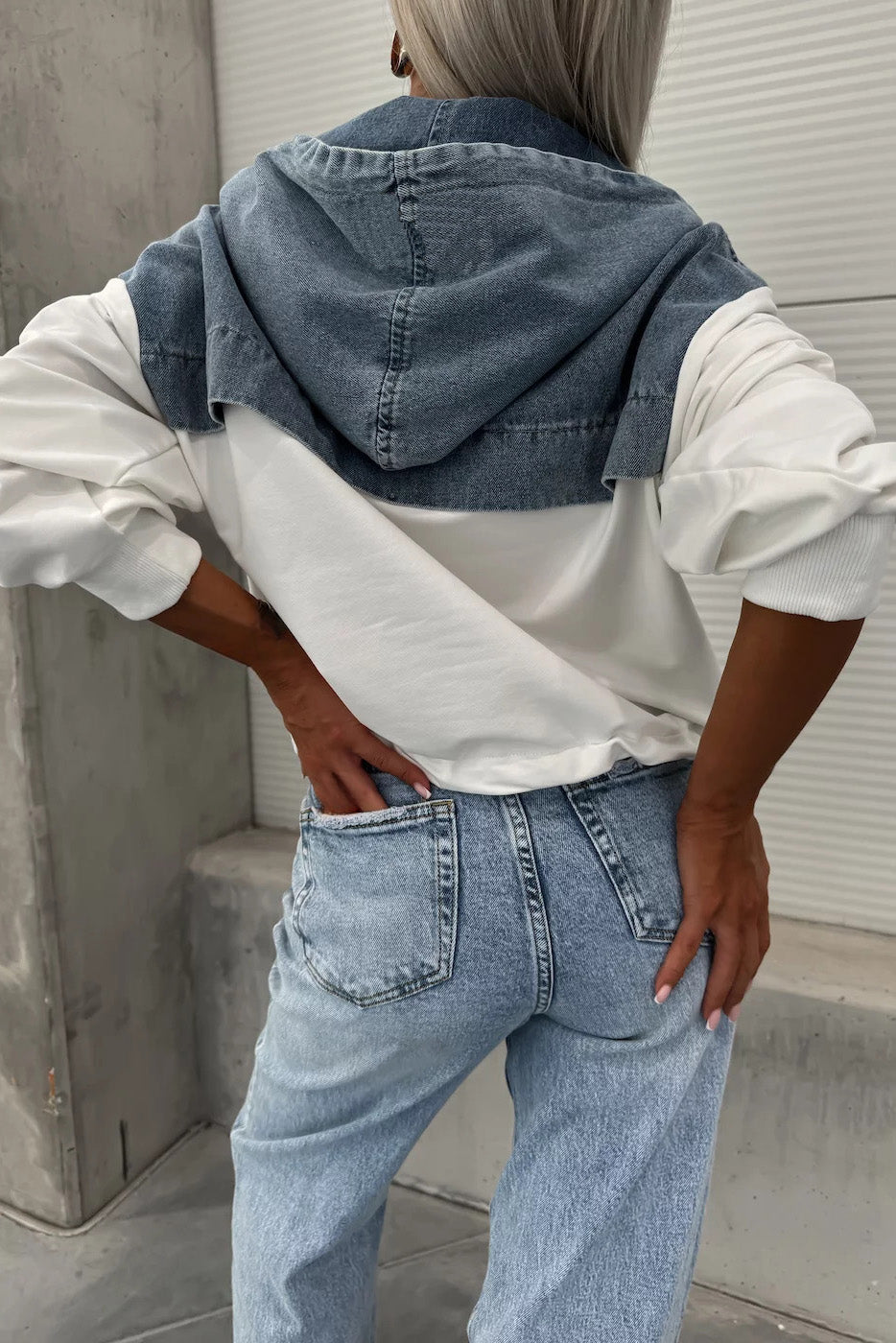 Loose Wash Denim Patchwork Hoodie Lavish Daily