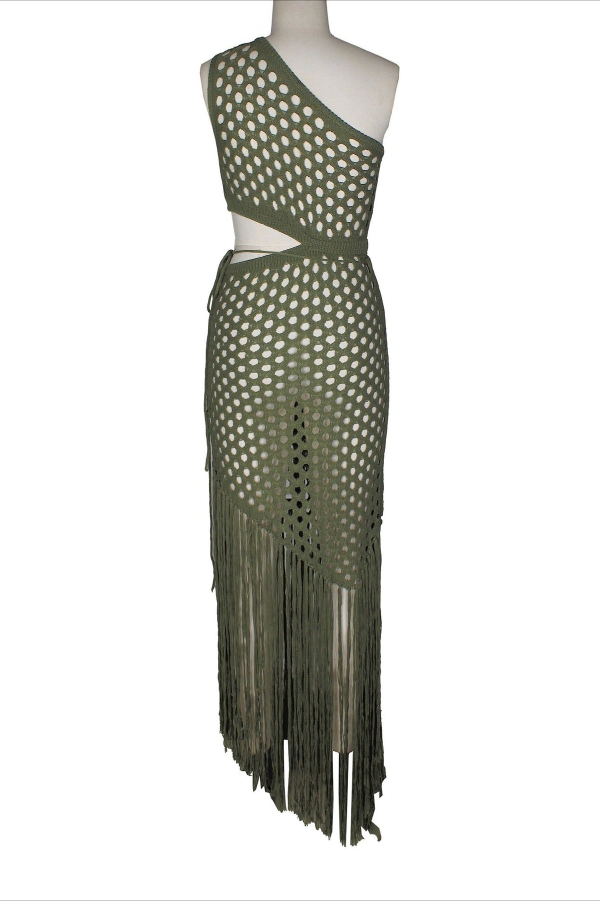 One-Shoulder Crochet Cutout Maxi Dress Lavish Daily