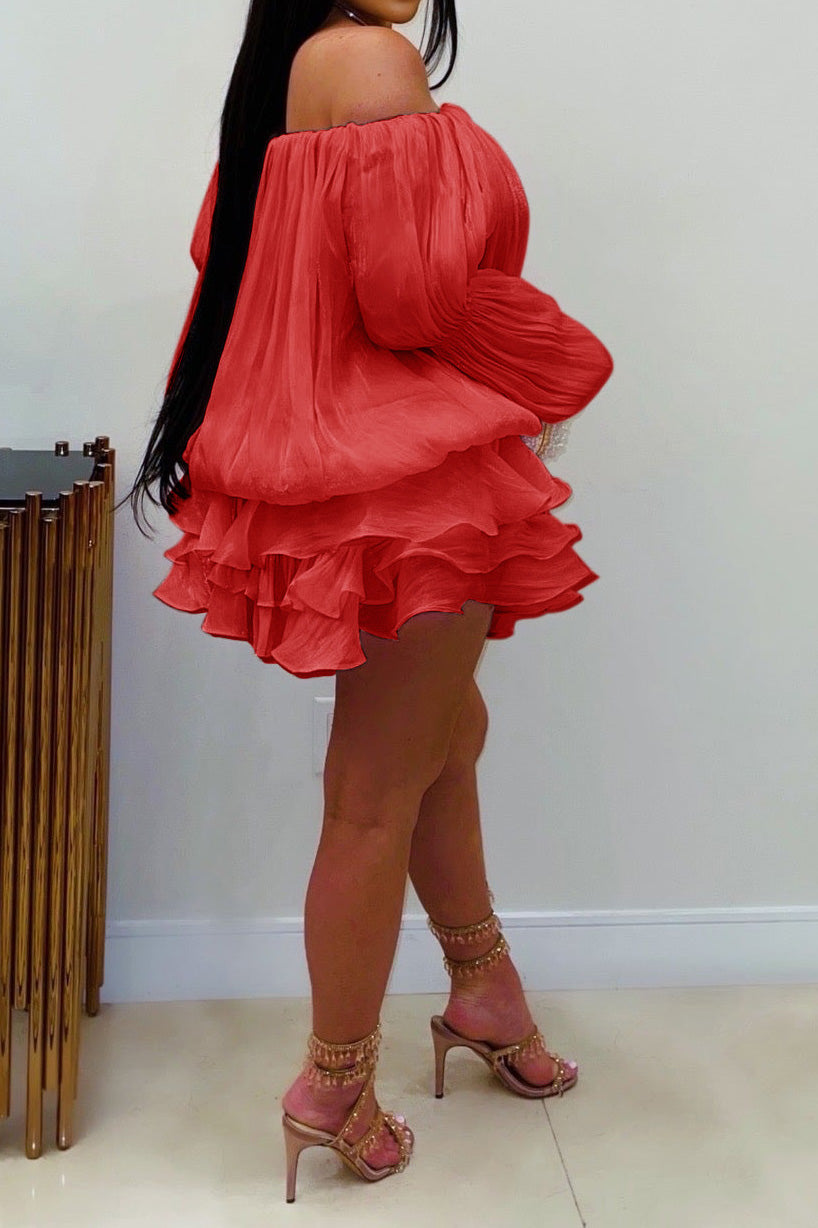 Plisse Off-Shoulder Tiered Mini Dress Lavish Daily