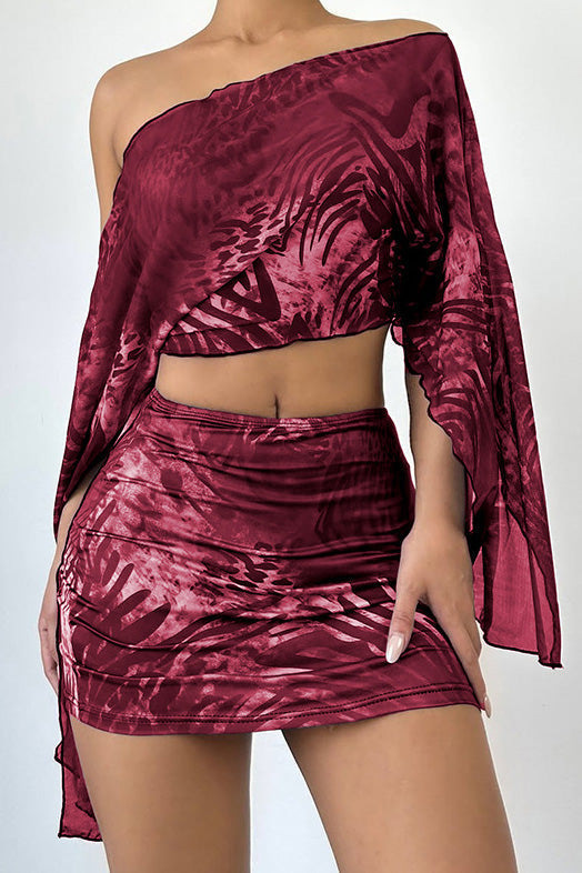 Abstract Sheer 2-Piece Mini Skirt Set Lavish Daily