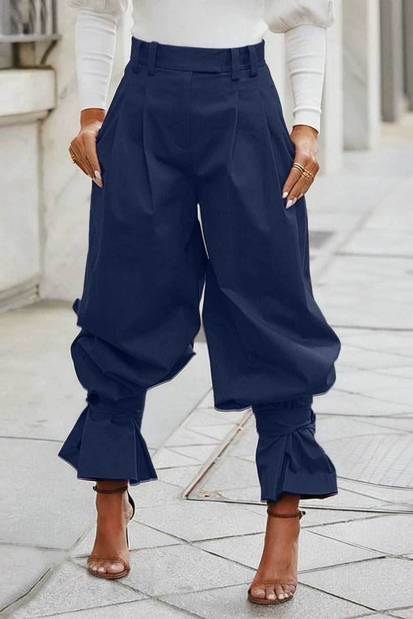 Pleated Ruffle-Cuff Balloon Trousers Lavish Daily