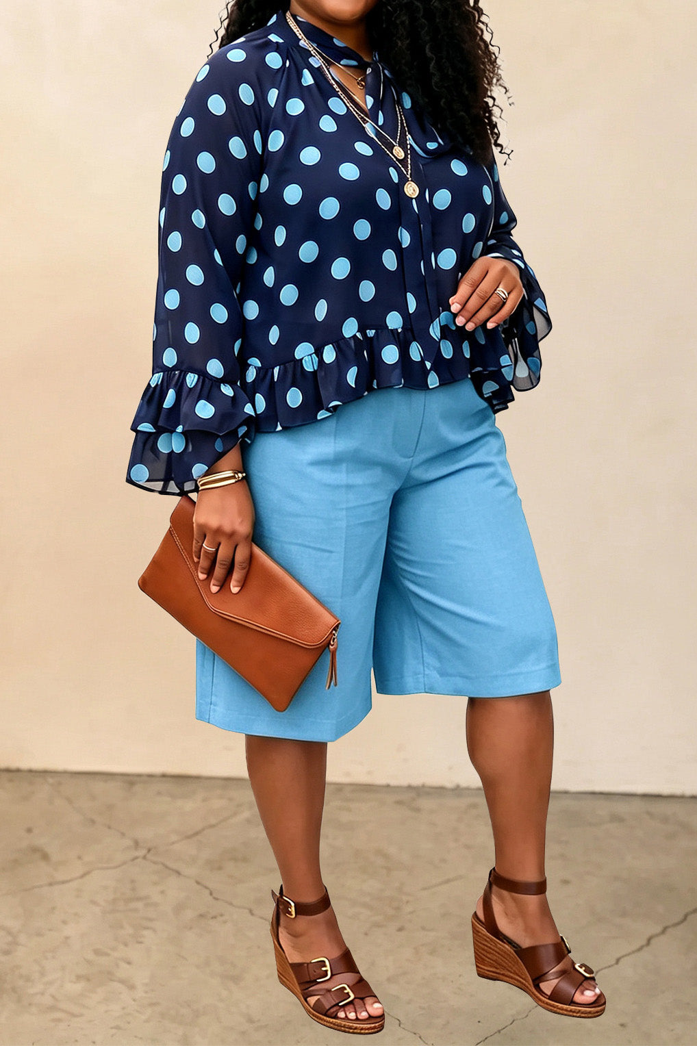 Plus Size Polka Dot Top & Capri Pants Set Lavish Daily