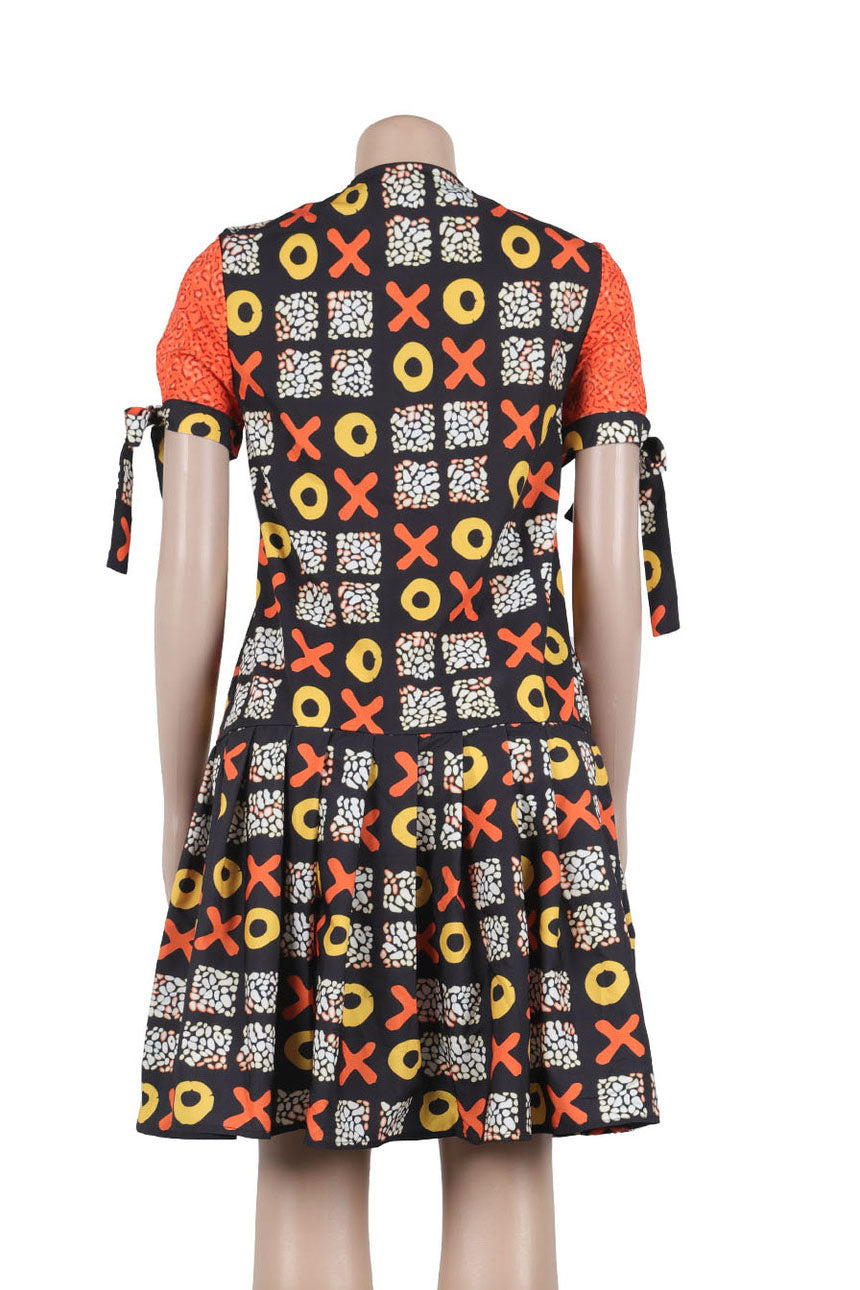 Print Strap Design Zipper O Neck Printed Dress Lavish Daily