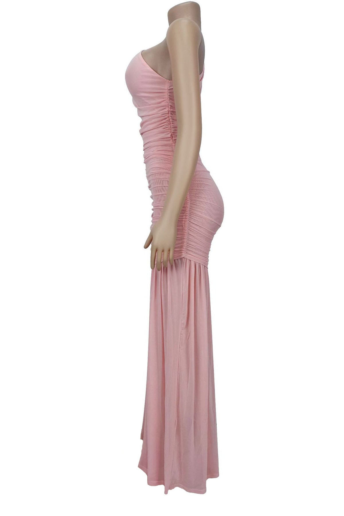 One-Shoulder Ruched Mesh Maxi Dress Lavish Daily
