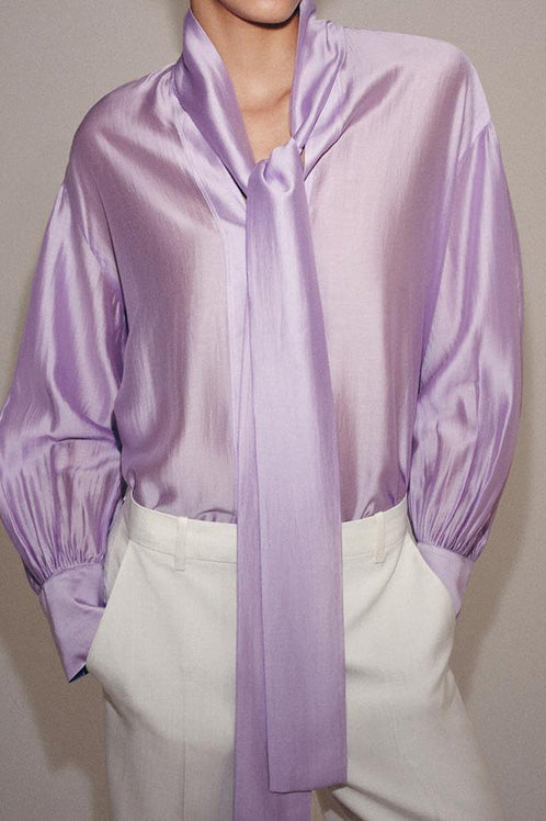 Satin Scarf-Neck Blouse Lavish Daily