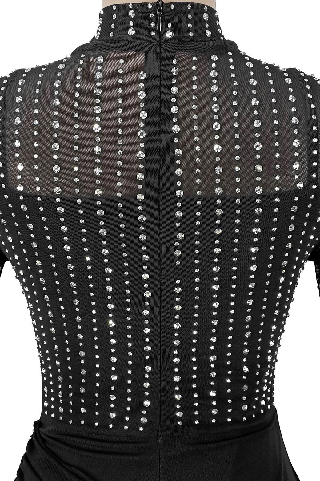 Beaded High-Neck Ruched Mesh Maxi Dress Lavish Daily