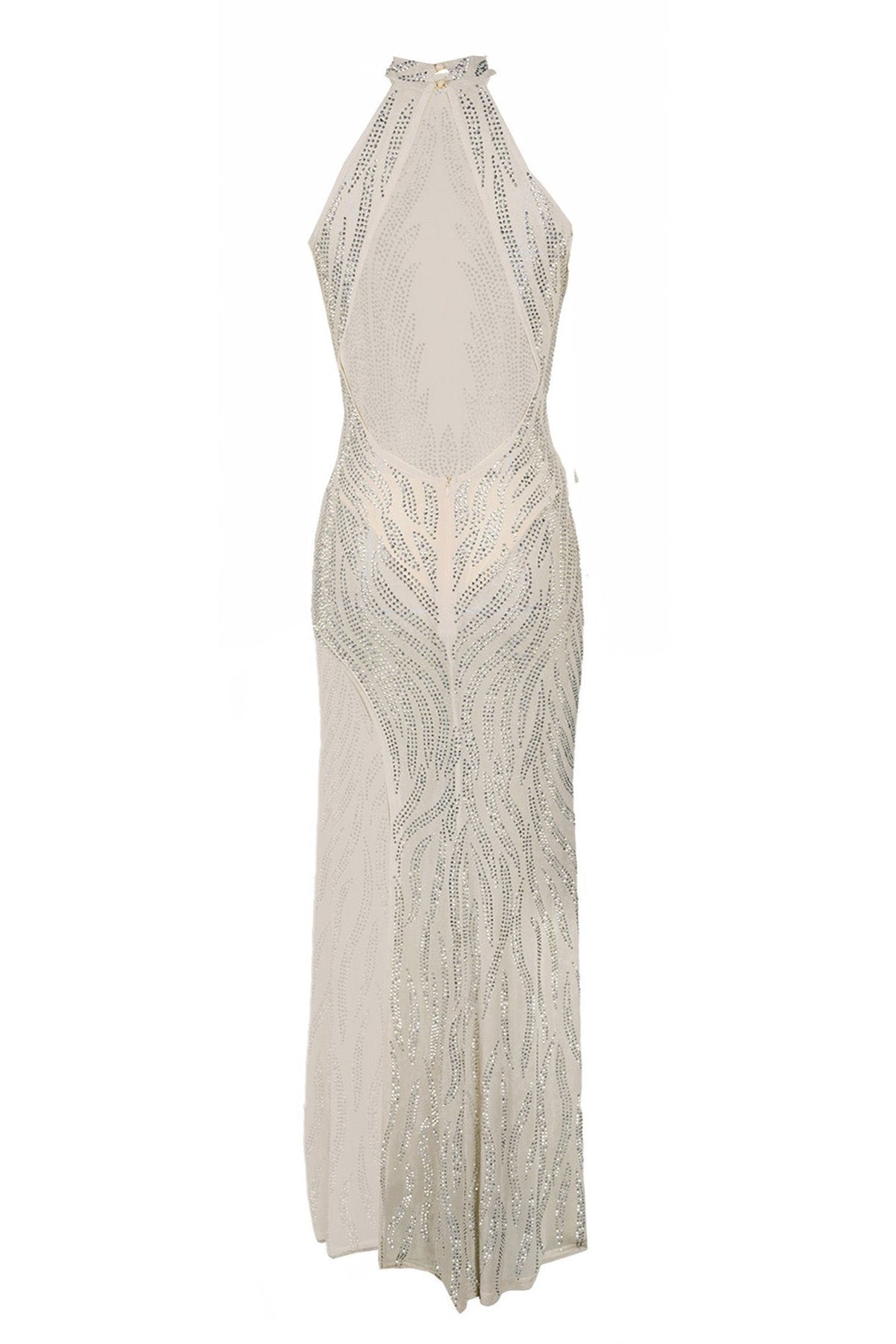 Sheer Silver Illusion Halter Maxi Gown Lavish Daily