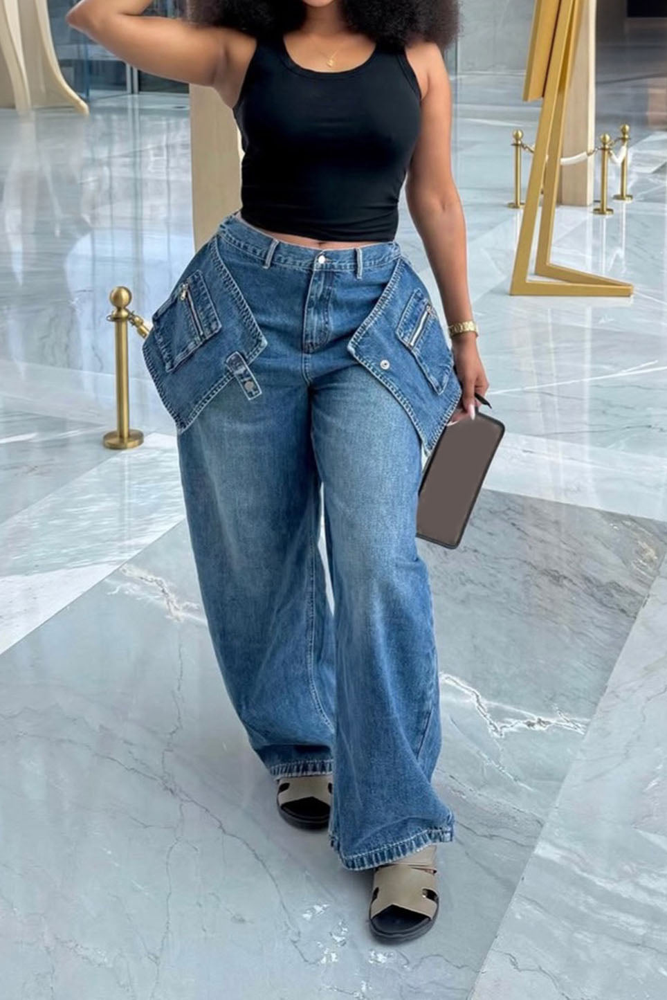 Deconstructed Wide Leg Denim Pants Lavish Daily