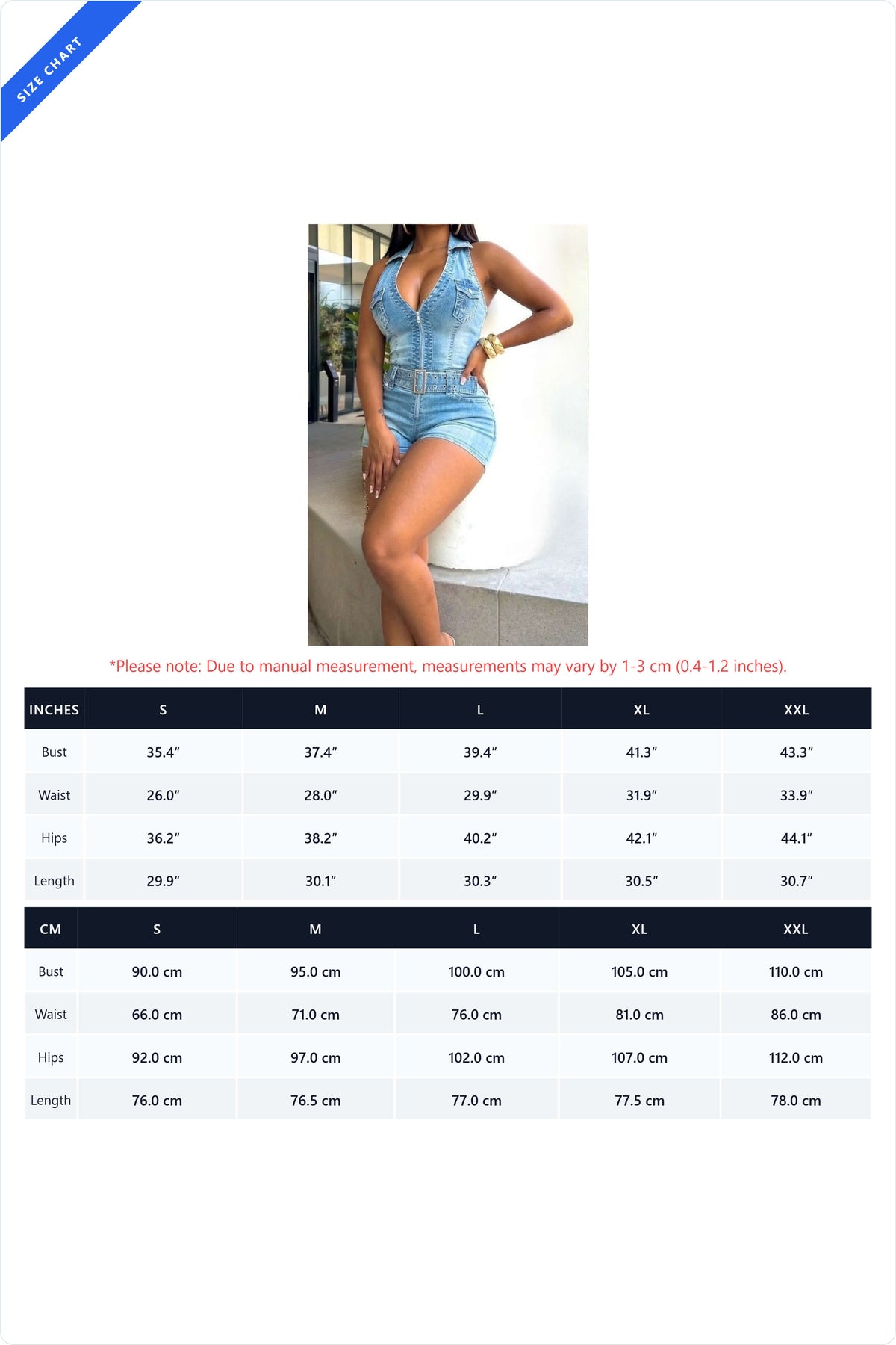Halter Zip-Up Open Back Belted Denim Romper Lavish Daily