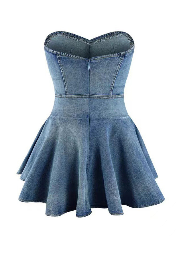 Denim Corset Flared Mini Dress Lavish Daily