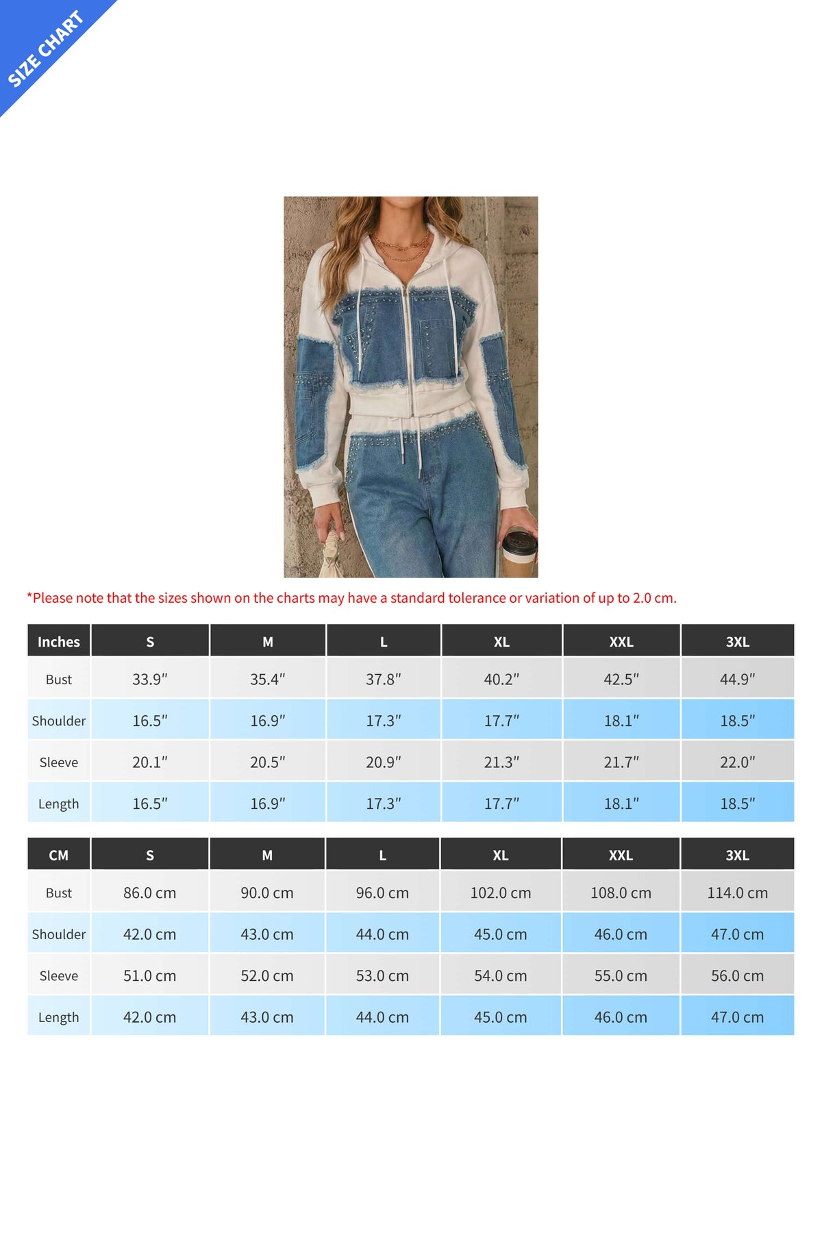 Denim Patchwork Studded Cropped Hoodie Lavish Daily