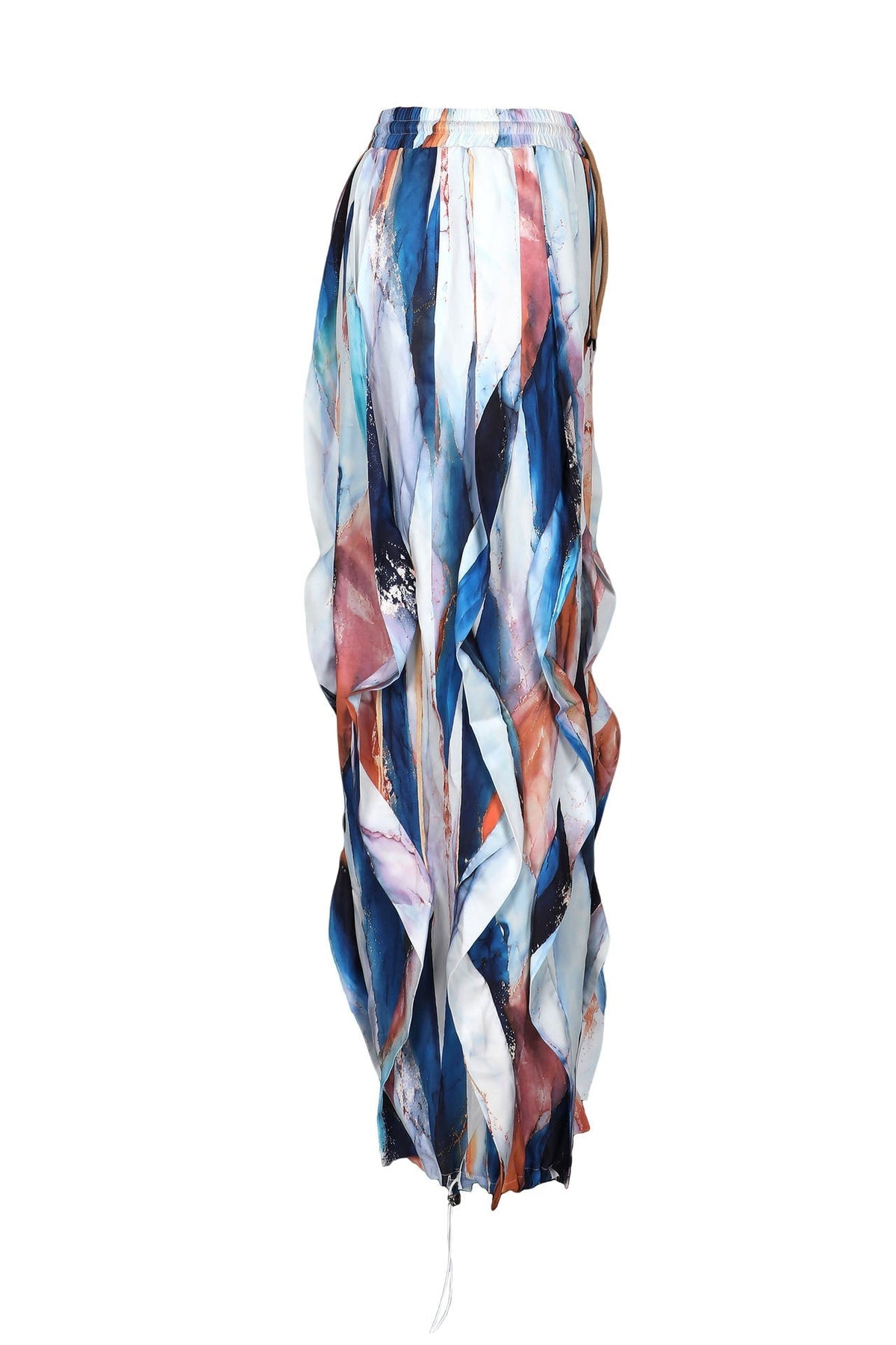 Abstract Print Cascading Draped Drawstring Pants Lavish Daily