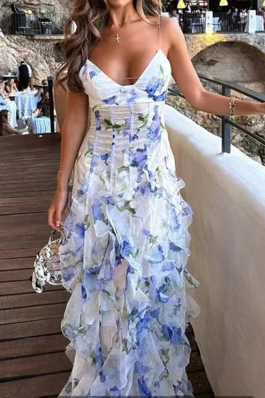 Ruffle Sheer Maxi Dress Lavish Daily