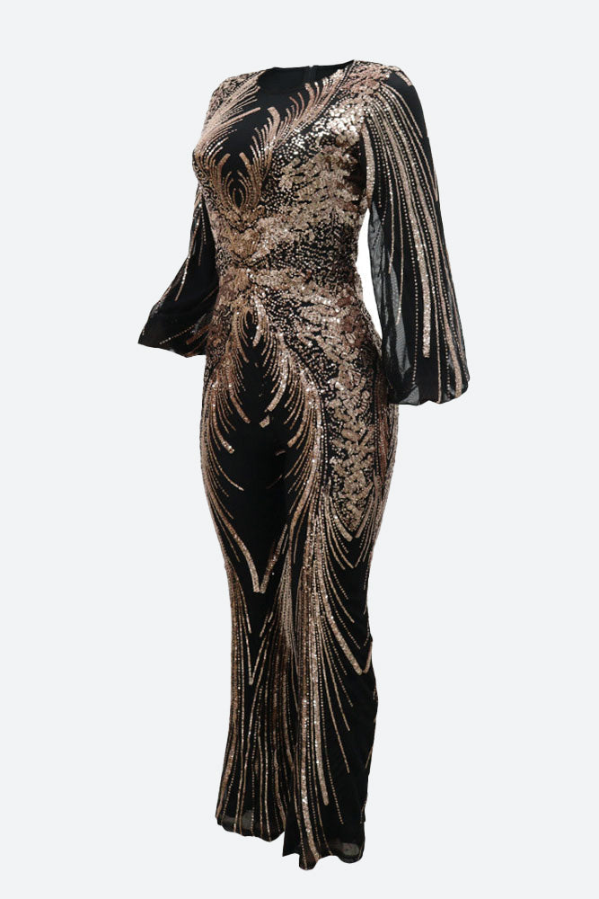 Sequin Lantern Sleeve Party Jumpsuit Lavish Daily