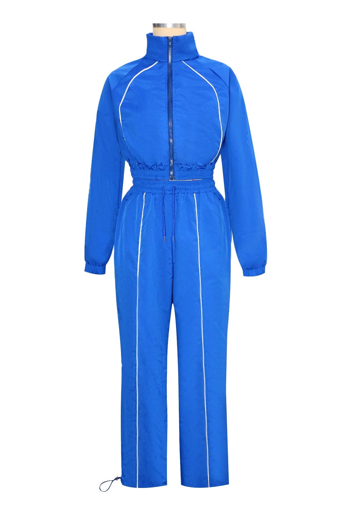Zip-Front Piped Top & Wide-Leg Pants Set Lavish Daily