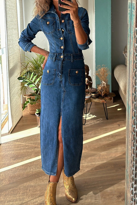 Tailored Denim Pencil Midi Dress Lavish Daily