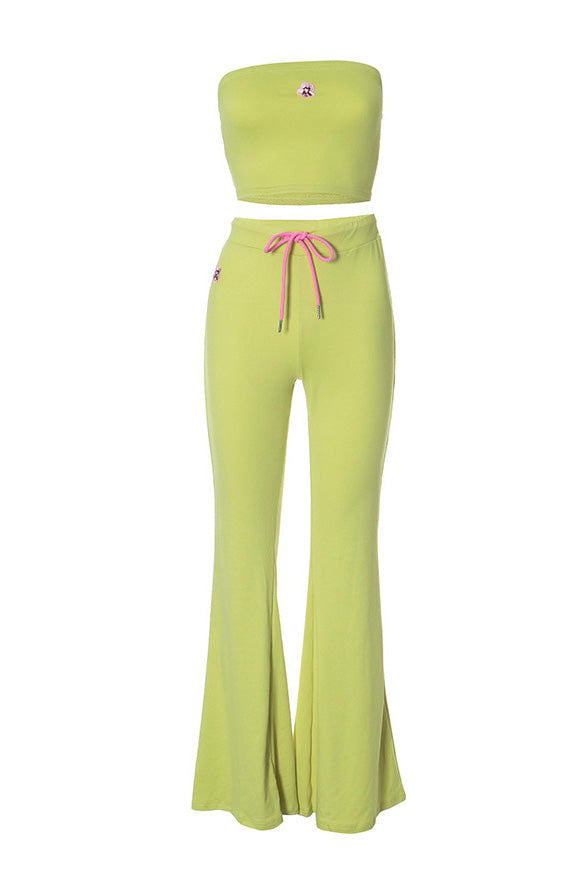 Strapless Bandeau & Drawstring Flare Pant Set Lavish Daily