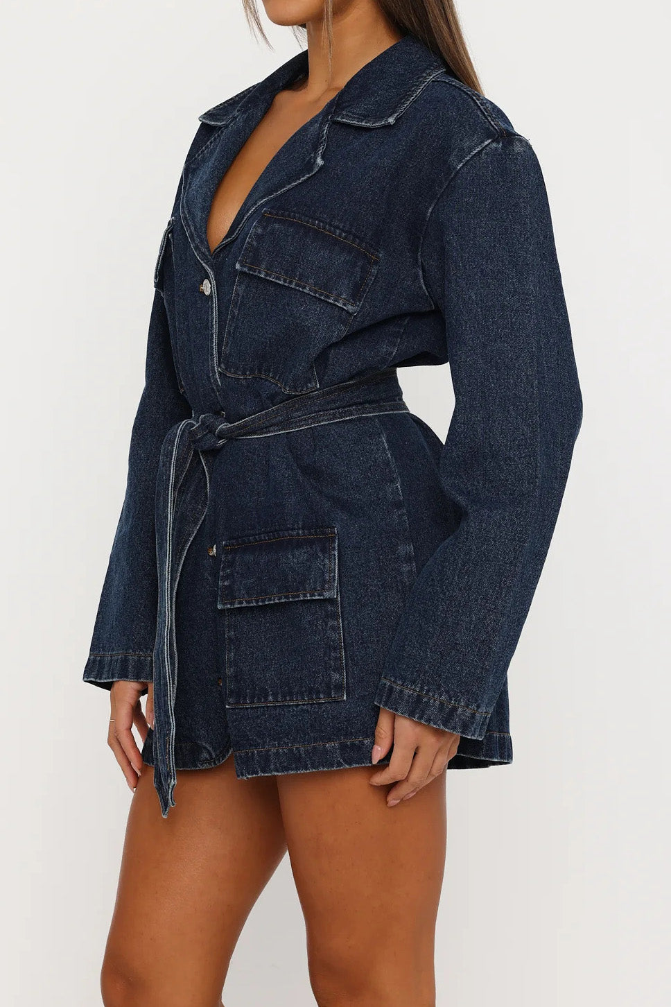 Belted Longline Denim Trench Jacket Lavish Daily