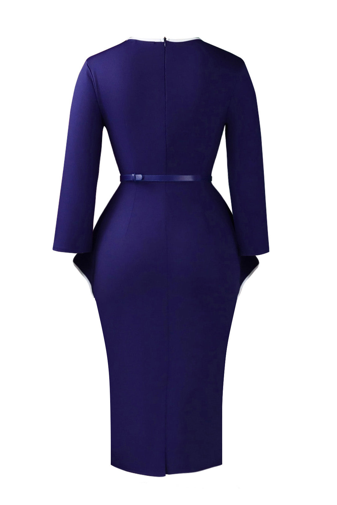 Contrast Trim Belted Peplum Midi Dress Lavish Daily