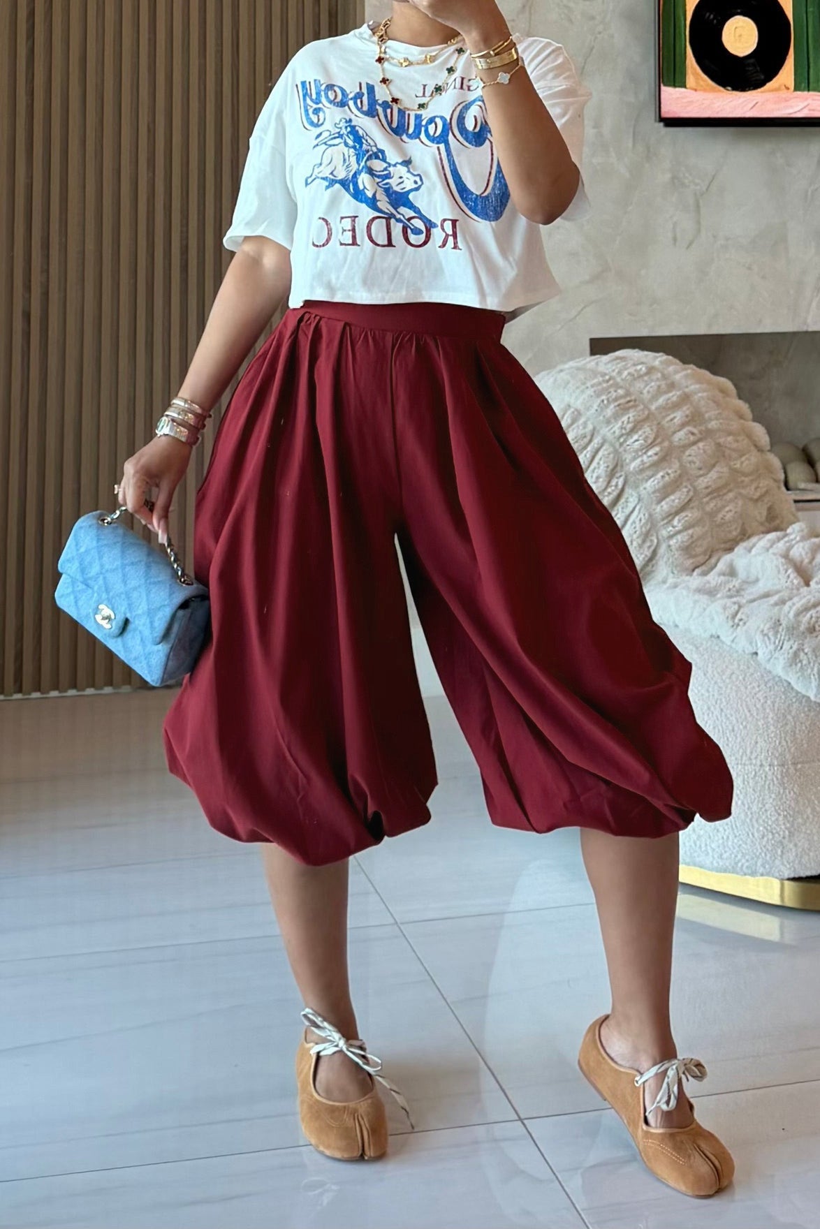 High Waist Pleated Balloon Capri Pants Lavish Daily