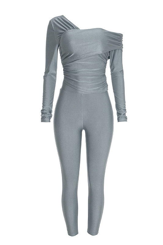 Asymmetric Ruched Top & Leggings Set Lavish Daily