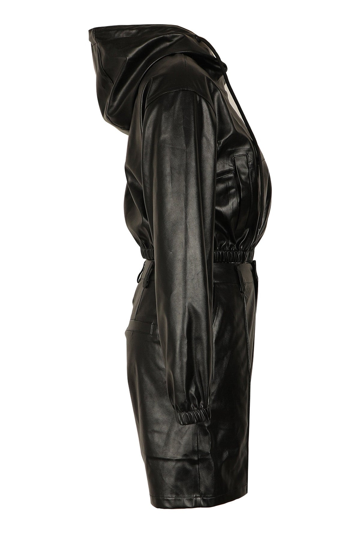 Faux Leather Hooded & Shorts Set Lavish Daily