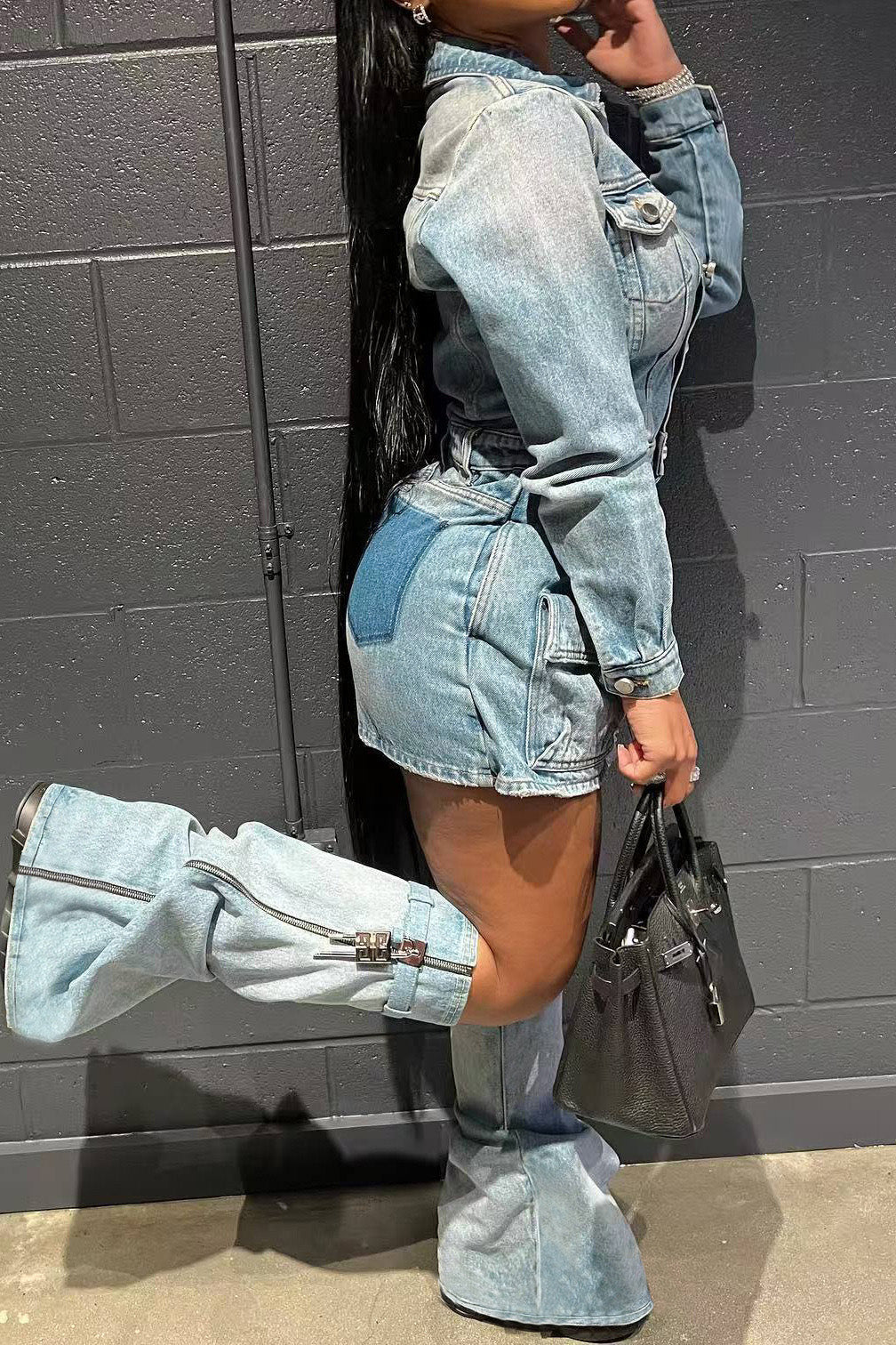 Denim Dress with Leg Warmers Lavish Daily