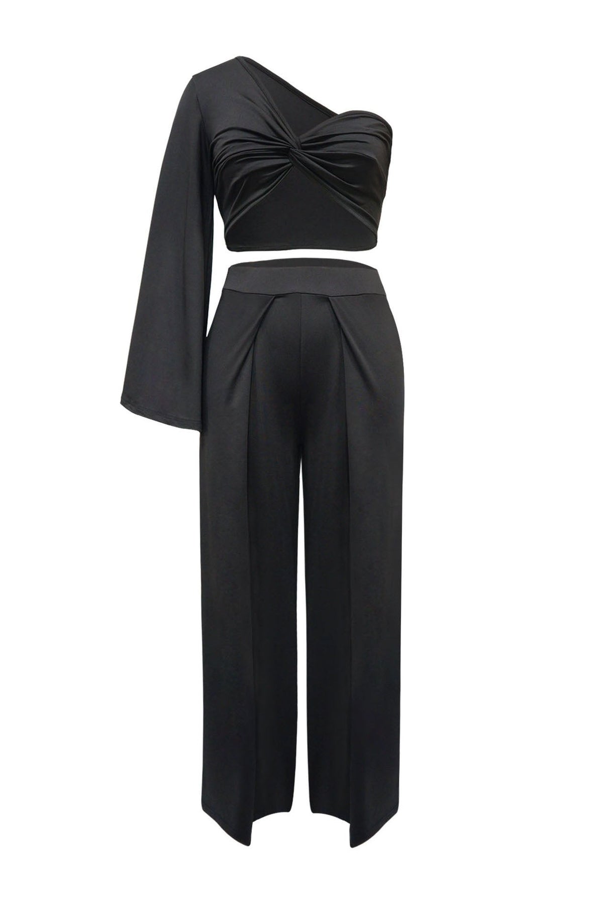 Asymmetrical Twist Crop Top & Draped Wide Leg Pant Set Lavish Daily
