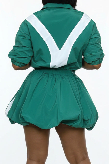 Color-Block Track Jacket & Bubble Skirt Set Lavish Daily