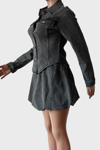 Denim Pleated Mini Skirt Sets Lavish Daily