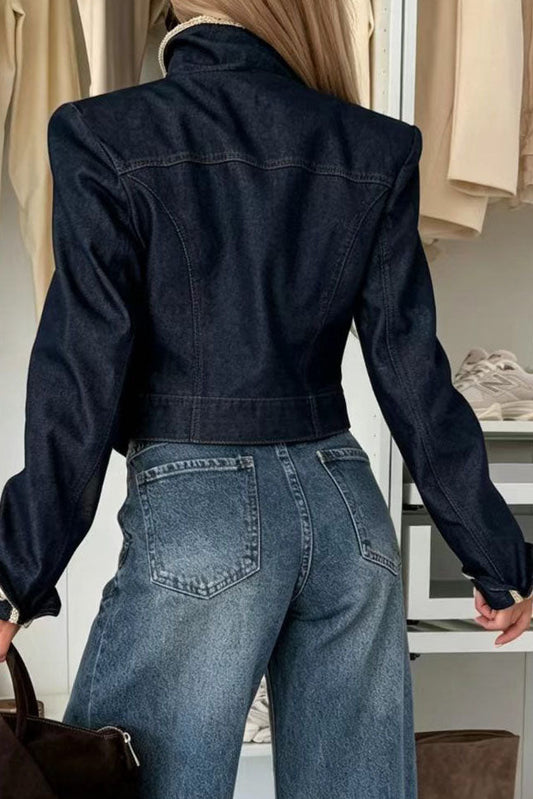 Contrast-Trim Cropped Military Jacket Lavish Daily