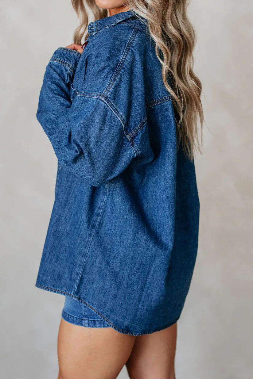Oversized Boyfriend Denim Shirt Lavish Daily
