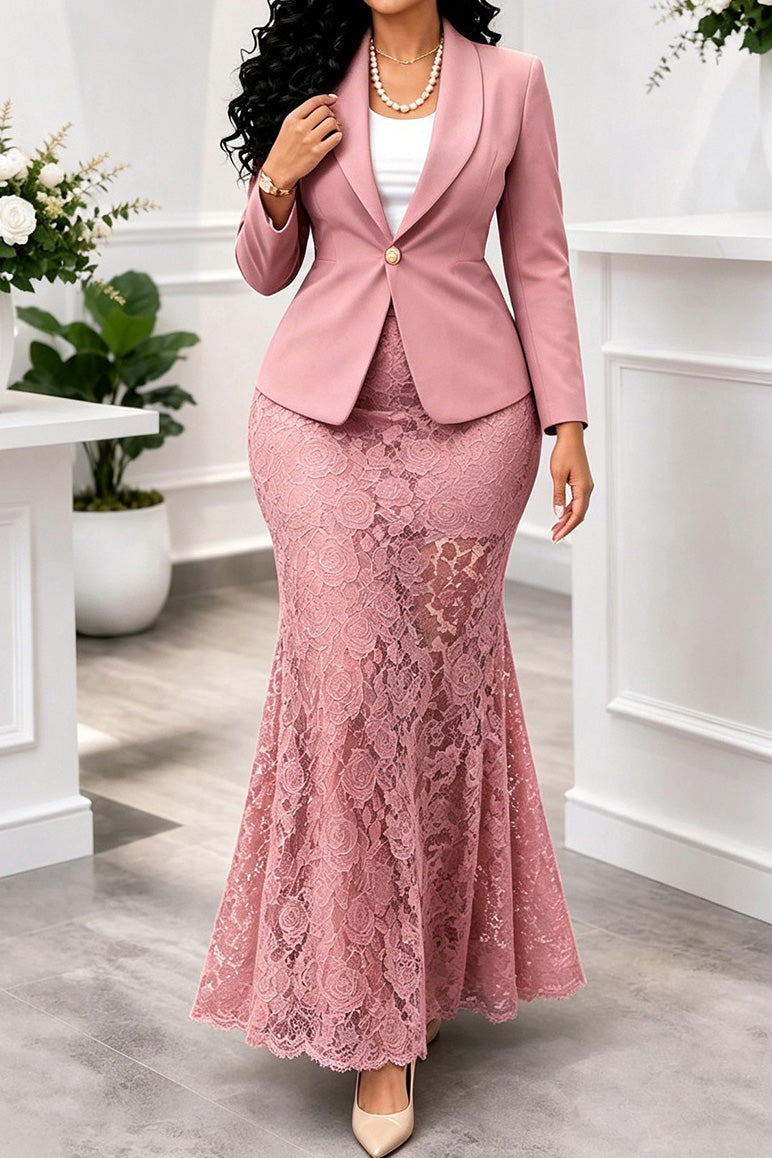 Blazer Lace Mermaid Maxi Skirt Set Lavish Daily