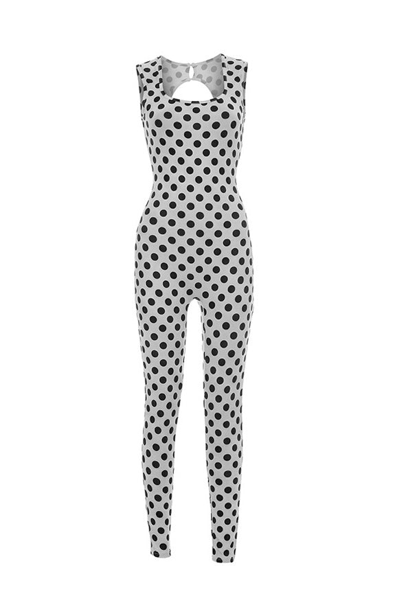 Sleeveless Polka Dot Bodycon Jumpsuit Lavish Daily