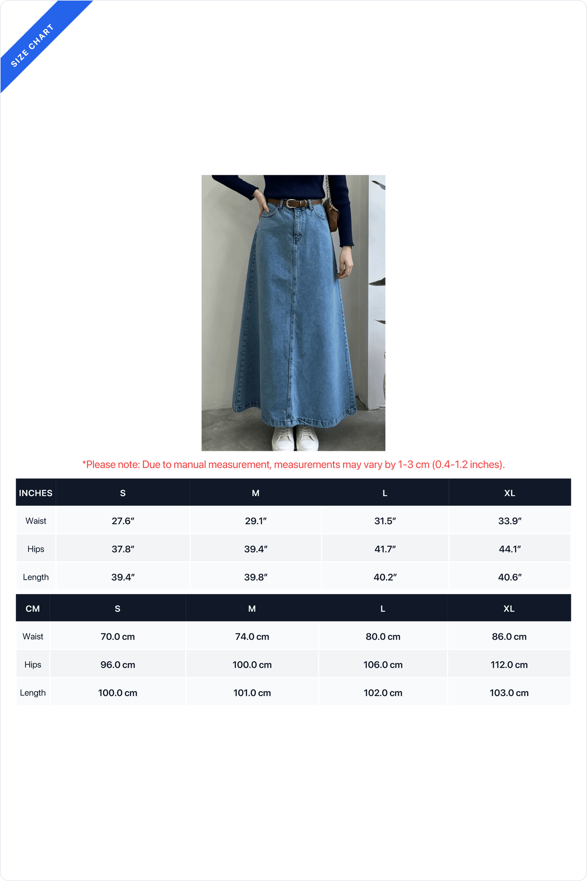 Classic A-Line Denim Maxi Skirt Lavish Daily